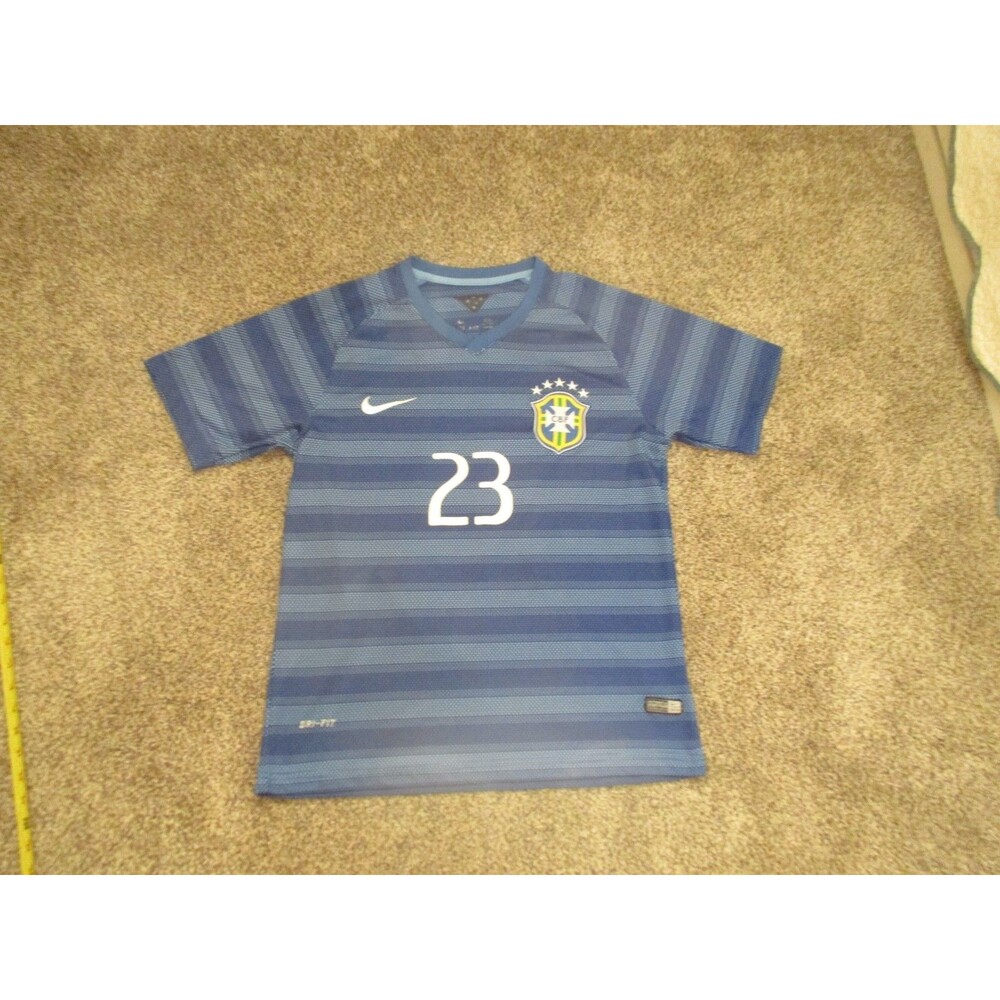 Authentic Nike Brazil 2014 World Cup Away Blue Soccer Jersey Size M 23